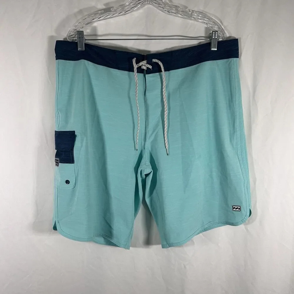 Billabong Board Shorts Men's 38 Blue Teal Side Pocket Unlined Hook & Loop